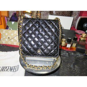 Mary Ann Rosenfeld Black Quilted Leather Flap Chain Crossbody